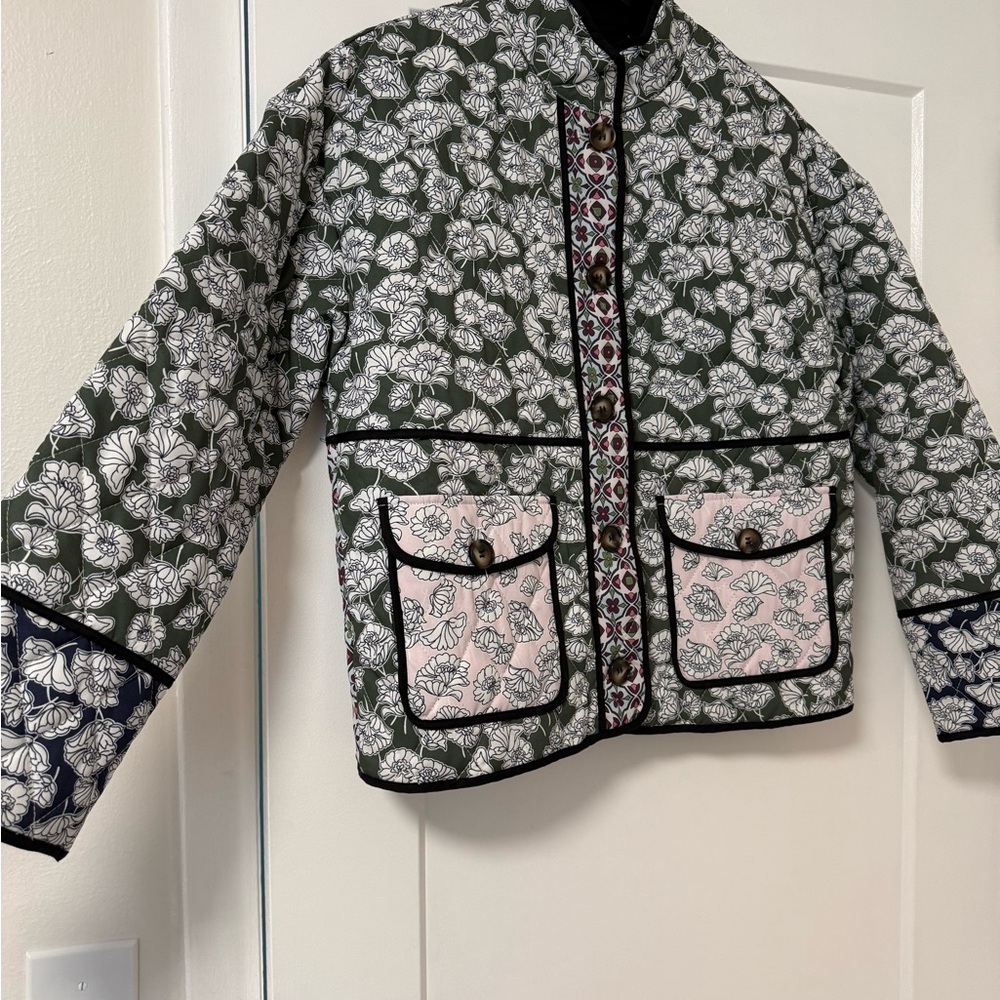 Commense Black and White Floral Bomber Jacket